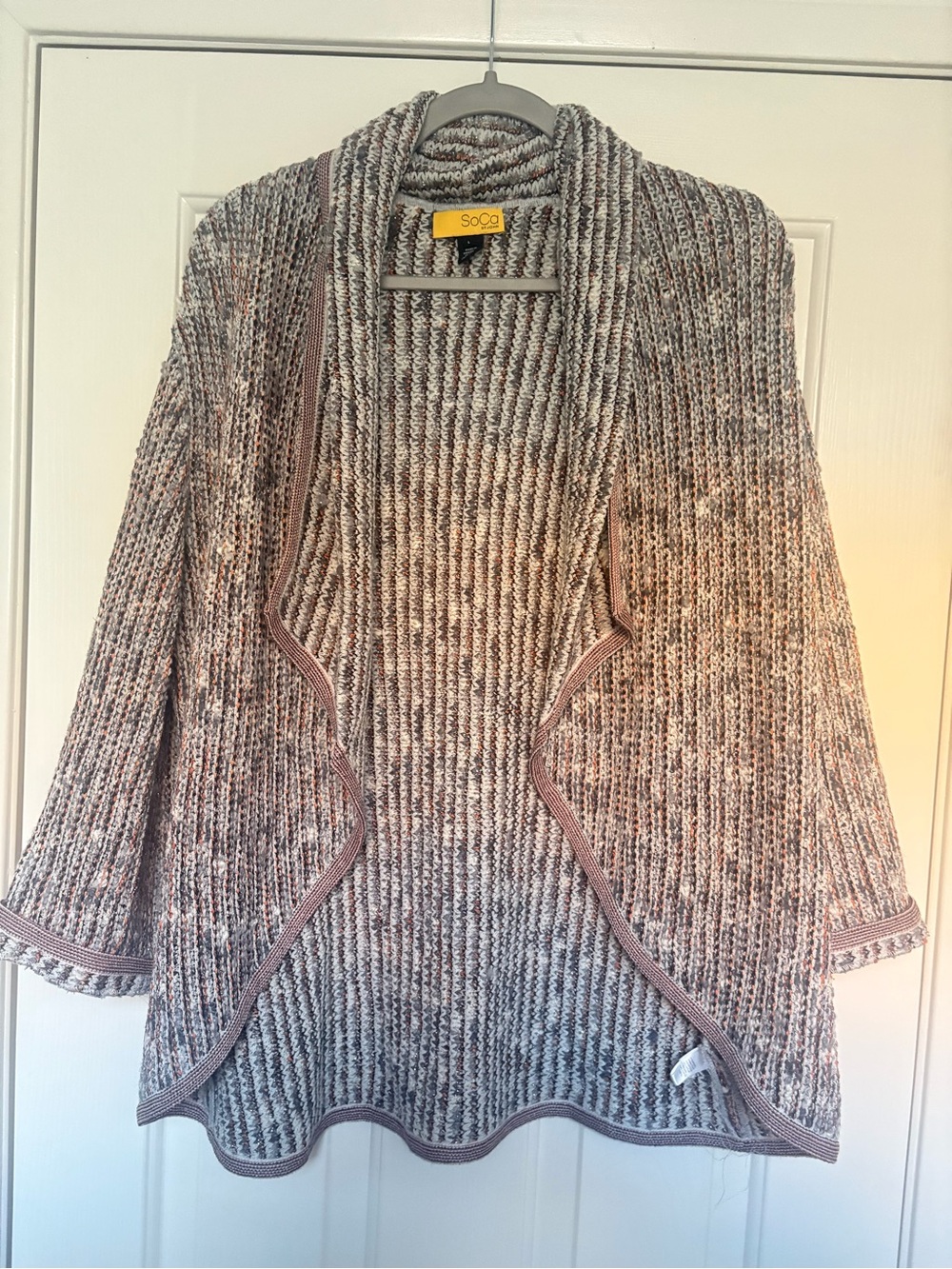 Soca St. John Knit Cardigan Size L | Marled Open Front Shawl Collar Sweater